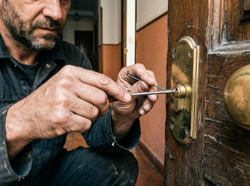 Cerrajero realizando apertura de puerta técnica sin roturas en Granollers