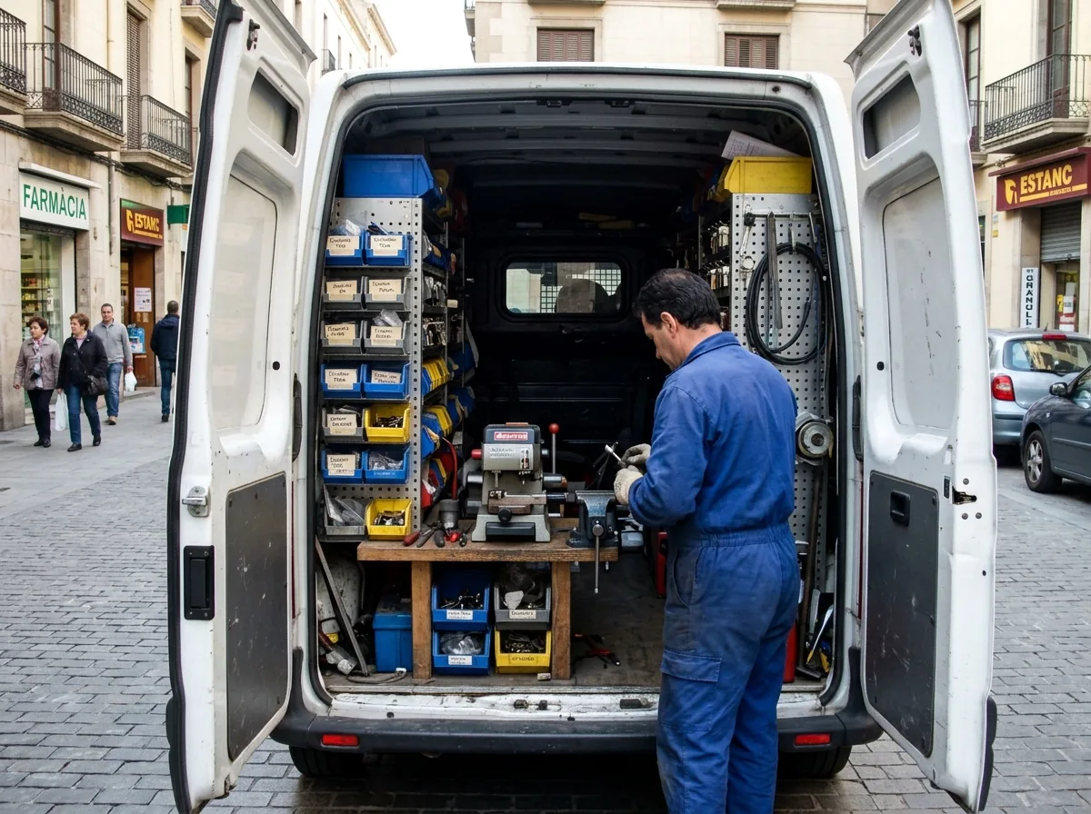 Furgoneta de cerrajería urgente con taller móvil equipado en Granollers